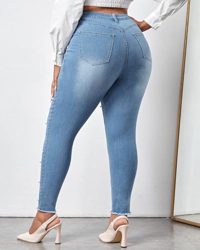 Ladyful Women's Skinny Jeans Classic Mid Waist Stretchy Denim Pants with Pearls Rhinestones4