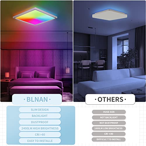 BLNAN RGB Ceiling Light with Remote, 12 Inch 24W Dimmable Led Flush Mount Cei...