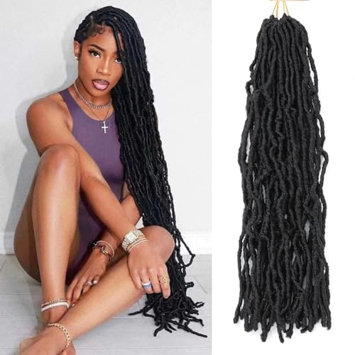 PDSHCH Soft Locs 30 Inch 7 Packs Crochet Hair Faux Locs Pre-looped Super Lightweight Goddess Locs Synthetic Crochet Hair Braids For Black Women (1B 30 Inch (Pack of 7))