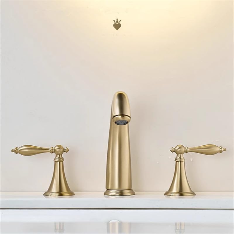 Robinet de lavabo anti-éclaboussure à 3 trous cascade laiton doré - 4