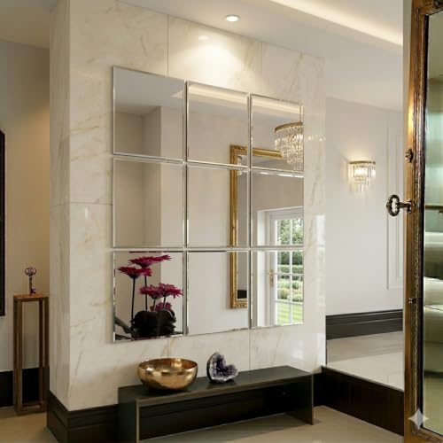 Square Mirror Wall Stickers, 15 x 15 cm, Set of 10, Silver, Acryl...