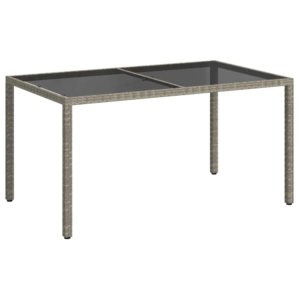 Mesa de jardín 150 x 90 x 75 cm de polirratán y cristal templado en gris, plegable, resistente a la intemperie, diseño moderno con estructura de acero resistente, para balcón, terraza