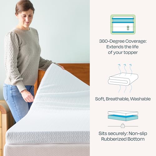 Linenspa 3 Inch Gel Infused Memory Foam Mattress Topper with Removable Cover – Ventilated and Breathable – Washable Cover - King