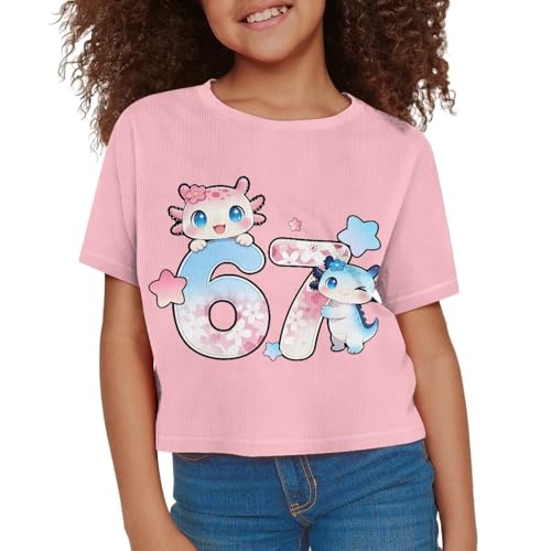 Image of Girls Fashion Crewneck Tee Shirts Casual Short Sleeve Crop Top Summer Outfits 5-14 Years Old