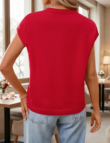 Image of ZESICA Women's Summer Trendy Knit Top 2026 Floral Print Short Sleeve Crewneck Loose Fit Sweater Vest Going Out Clothes
