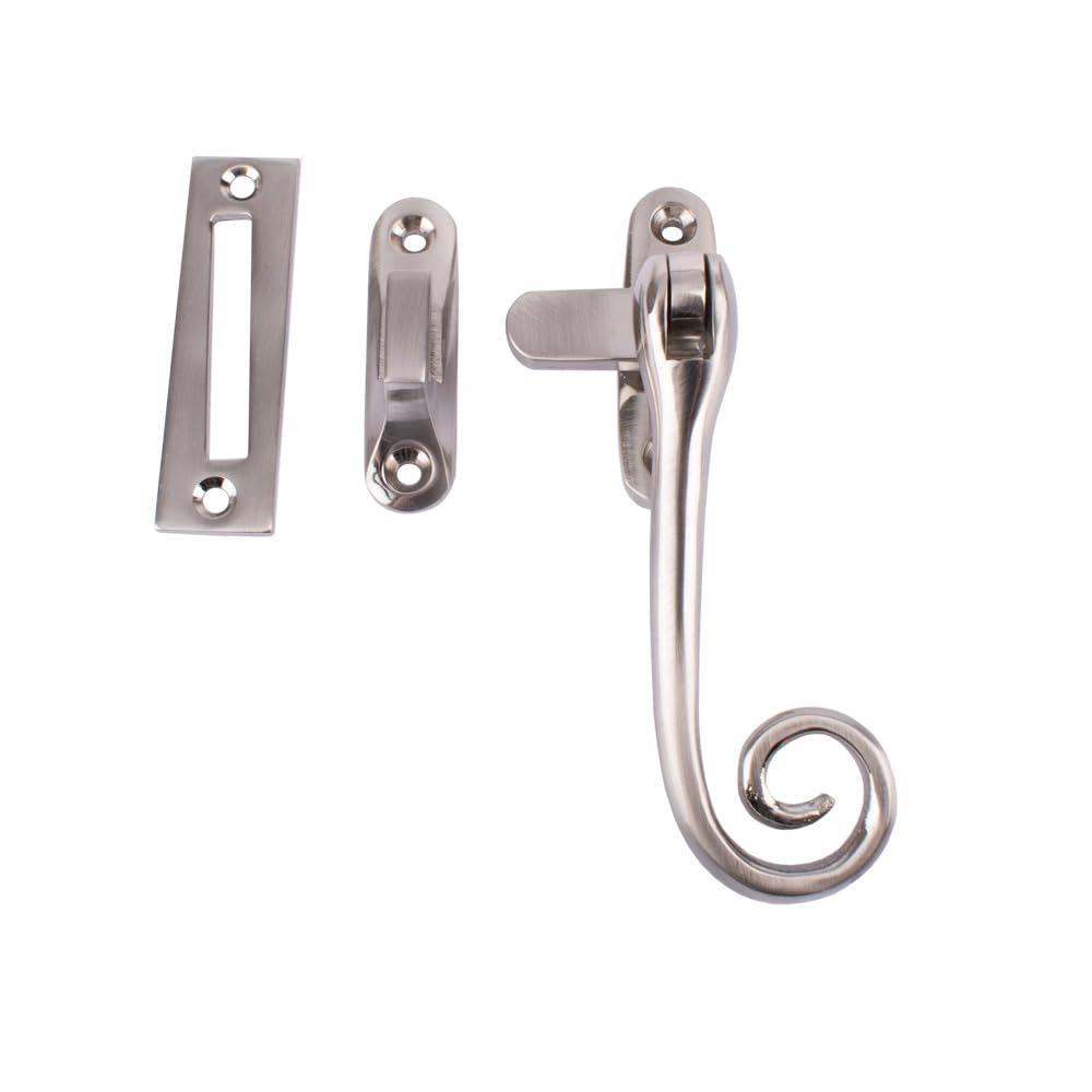 Dart Monkey Tail Solid Brass Window Fastener with Hook & Mortice Plate - Satin Nickel