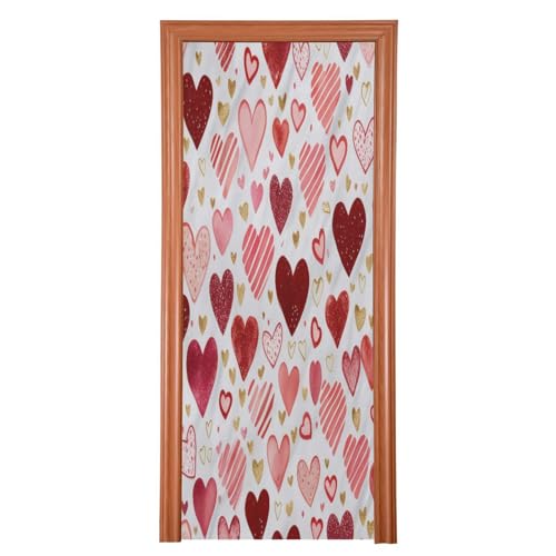 FLildon Romantic Hearts Valentine's Day Door Cover Decoration, Party Accessory Porch Decor for Festive Ornament Room Door Covers 36 x 98 Inch