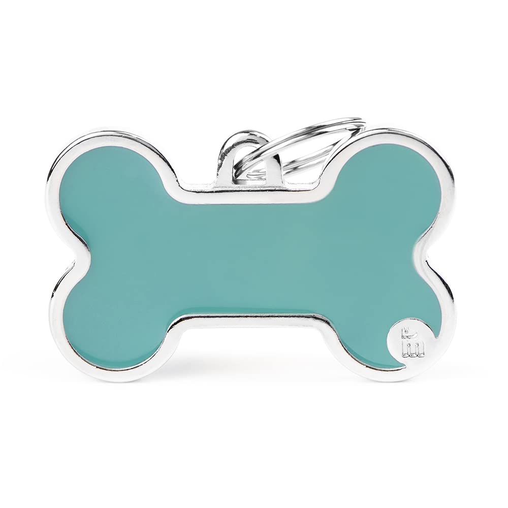 MyFamily in italienischer personalisierter Hundemedaille, blauer XL -Knochen, Hundeteller mit freier Gravur, Hand emailliert in Metall, Basis handgefertigte Sammlung, 48x31 mm