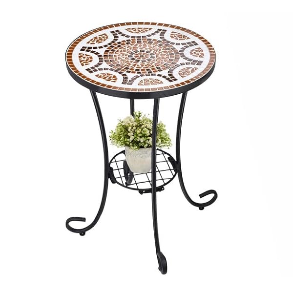 VCUTEKA Mosaic Outdoor Side Table,14" Patio Accent Table Round Coffee Table by VCUTEKA - Used condition - US$48.56