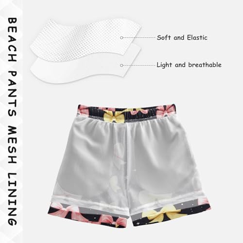 Pigsaly Boys Swim Trunks Cute Yellow Blue Pink Ribbon Bow Boys Board Shorts Swimsuit Swimwear Summer Bathing Suit S4