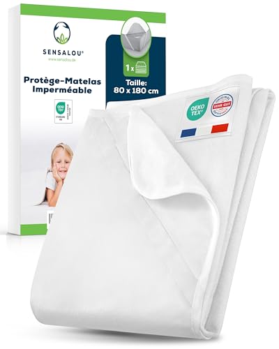 Sensalou Protège-Matelas 80x180 cm Imperméable – Alèse Lit Jeunesse Respirante, Lavable à 95 °C, Housse Anti-Accident Silencieuse, Couvre-Matelas...