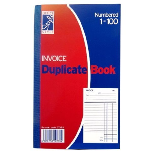 Invoice Duplicate Book - 1 to 100 Numbered Pages – Full Invoice Layout - Size 206mm x 127mm