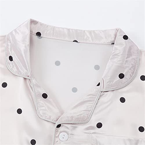 Boy Girl Satin Summer 𝐏ajamas Sets Button-Down Silk Sl𝐞epwear 2 Piece Polka Dot Short Sleeve Loung𝐞wear Outfits for Kids2