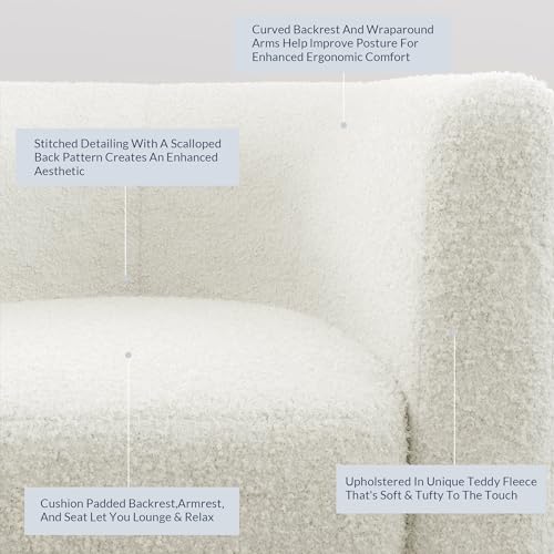 Image of BELLEZE Accent Barrel Chair Set of 2, Linen Round Chair Club Tub Sofa Corner Chair with Flared Legs and Cozy Soft Padding for Living Room Bedroom Waiting Room - Teddy White