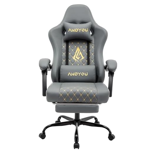 Andyou Sillas Gaming Racing, Silla Ergonomica Oficina con Soporte Lumbar, Silla Gamer Adulto Silla Ordenador con Reposapiés 130 kg, Gris