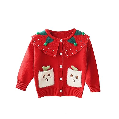 Moonnut Little Girls' Cardigan Cable Knit Thick Sweater for 1-5 Years, St20202-red, 5-6 Years