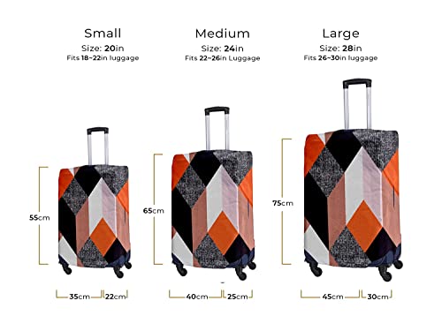 Image of Cortina Geometry Design Eco-Friendly Luggage Protective Cover | Large | Fits 26-30 Inch Luggage | Polyester-Spandex | 72cm (28 inches) | Travel Suitcase Protectors | Anti Scratch | Pack of 1 | Orange