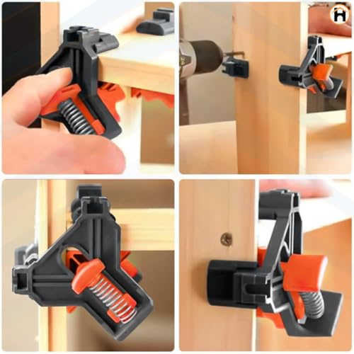Image of Homdum 90 Degree Corner Clamps 4 Pack DIY Woodworking Right Angle Clamps for Picture Frames, Furniture, Cabinet Making Corner Clip Quick Spring Loaded Woodworking Clamp