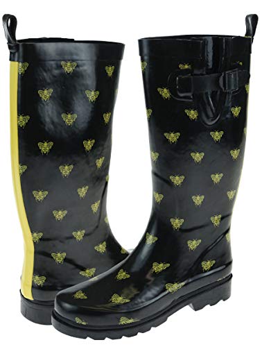 Capelli New York Ladies Kitty Faces Printed Rain Boots Black Combo 6