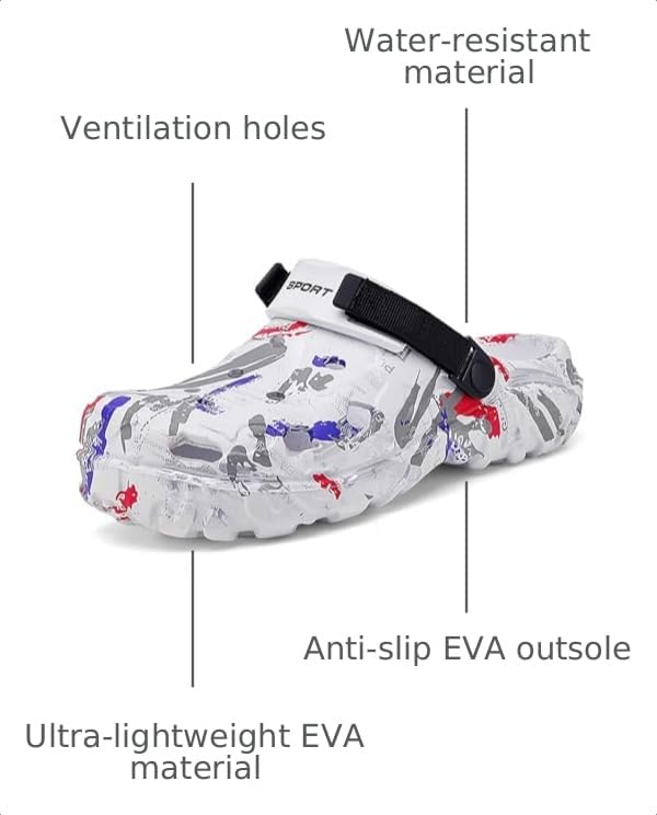 Image of FLIOZY Men's Camouflage Garden Clogs Comfortable Non-Slip Beach & Pool Mules, Lightweight Athletic Outdoor Sandals with Adjustable Back Strap