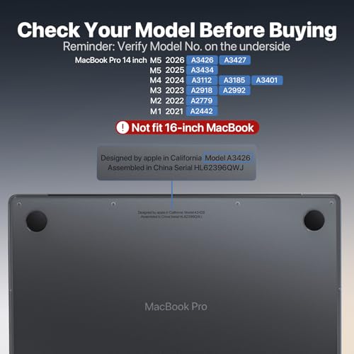 Image of Soonjet CrackGuard for MacBook Pro 14 inch Case | M5 M4 M3 M2 M1 Pro /Max 2026-2021 | Anti-Crack Upgrade | 100% Match Official Color | Protective Hard Shell Laptop Cover | Space Gray Clear