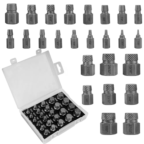 SOLLON 25-teiliges Schraubenausdreher Set Profi Linksausdreher Set Screw Extractor mit Tragetasche zum Entfernen von Gebrochenen Bolzen Schrauben (transparente Farbe)
