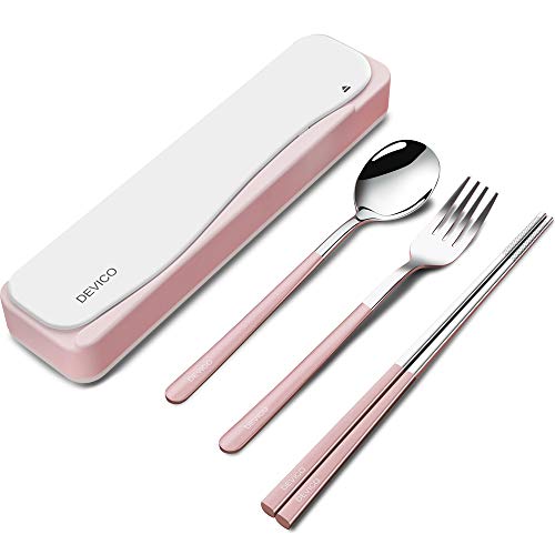 DEVICO Travel Utensils, 18/8 Stainless Steel 4pcs Cutlery Set Portable Camp Reusable Flatware