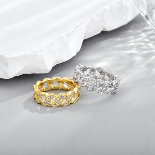 Cuban Chain Ring Cubic Zirconia Curb Link Ring 18k Gold Plated/White Gold Plated Ring Size 6-112