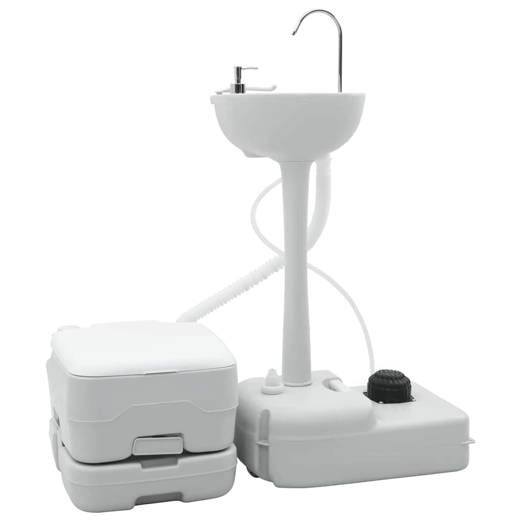 vidaXL Set di Toilette per Il Campeggio 2 PCS Grigio e Bianco, Giardino e terrazza, Set WC Portatile Moderno, comodità per Camping, igiene Outdoor, Must-Have Estivo