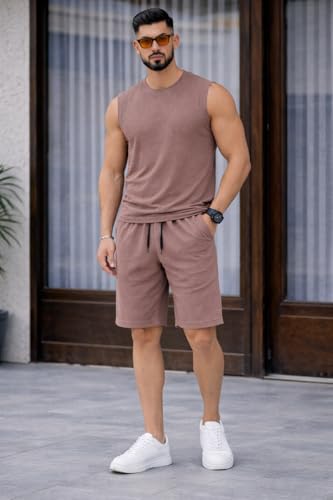 Image of Mack Jonney Men's Cotton Tracksuit | Self Print Stylish Tracksuit with Shorts | Comfortable All-Season Activewear-S246
