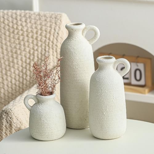 Rustic Ceramic Vase Set of 3 – Modern Farmhouse Decor Accent - Image 3