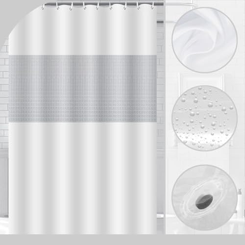 ECO Shower Curtain 180x180cm, Spliced Grey PEVA Waterproof Heavy Duty With 3 Magnets, 12 Plastic Hooks, Mould Proof Quick-Drying Washable Bathroom Curtain Home Decor - Image 3