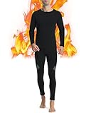 Runhit Thermal Underwear Mens Fleece Lined Long Johns for Men Thermals Top and Bottoms Set Long Sleeve Base Layer Cold Weather Gear L