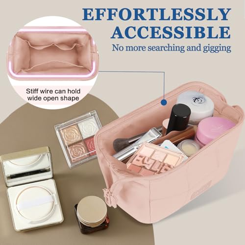 Image of Puffy Makeup Bag Travel Toiletry Bag, Waterproof Make Up Bag for Women, Lightweight Wide-open Cosmetic Bag with Multiple Compartments, Pouch Travel Essentials Toiletries, Pink