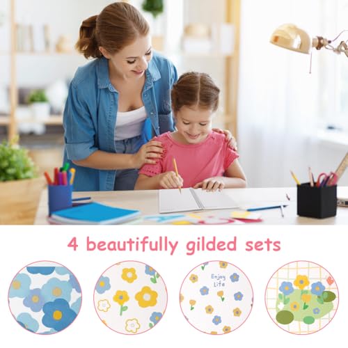 OFFCUP Notizbuch A5 Liniert, 4 Stück Spiralblock Notizheft, 60 Blatt/120 Seiten Notizblock, Notizbücher Schulheft Notebook Spirale Notizblock zum Tagebuch, College, Konferenz, Reise (Meersalzblumen)