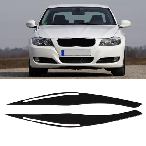 Qiilu Frontscheinwerfer-Augenbrauen, Scheinwerfer-Augenbrauen-Klavierschwarz, Scheinwerfer-Augenlid-Aufkleber, Ersatz für 3er E90 2009-2012 (1 Paar)