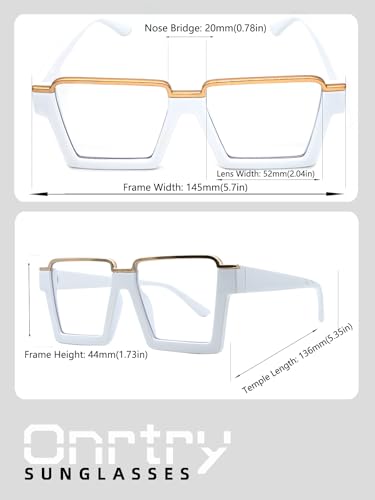 Image of Onrtry Oversized Square Blue Light Glasses for Women Men Fashion Semi Rimless Glasses Non Prescription Eyeglasses
