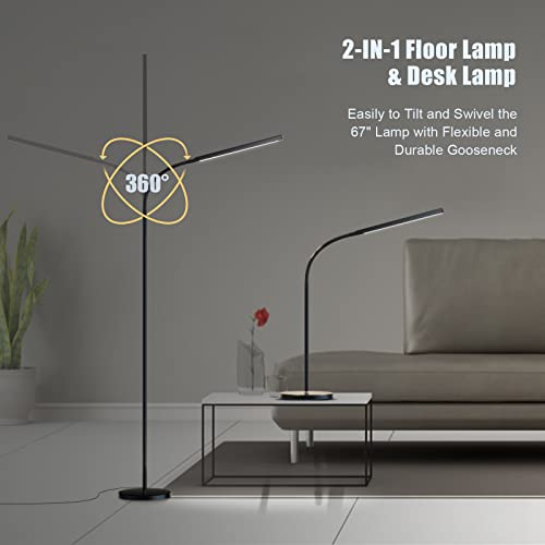 Homuserr Floor Lamp, 2-In-1 Led Floor Lamp & Desk Lamp With Stepless Dimming & 4 Color Temperatures, 12W Led Standing Lamp With 2 Timing Modes, Eye-Caring, Touch Control For Living Room Bedroom Office #TOP3