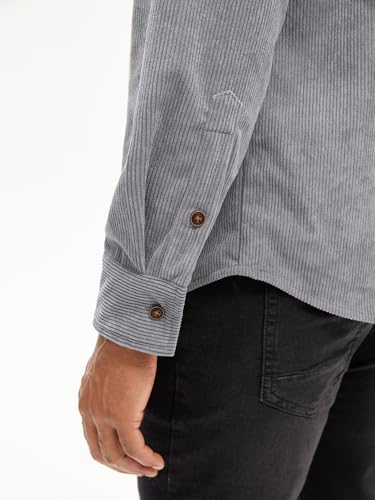 Image of Comdecevis Men's Flannel Button Down Jacket Long Sleeve Lightweight Cotton Work Shirts Jackets with Flap Pockets Gray Large