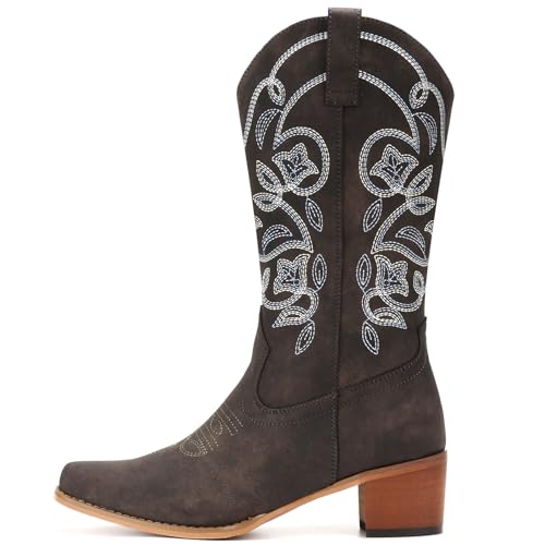 Image of IUV Cowboy Boots For Women Pointy Toe Women's Western Boots Cowgirl Boots Mid Calf Boots