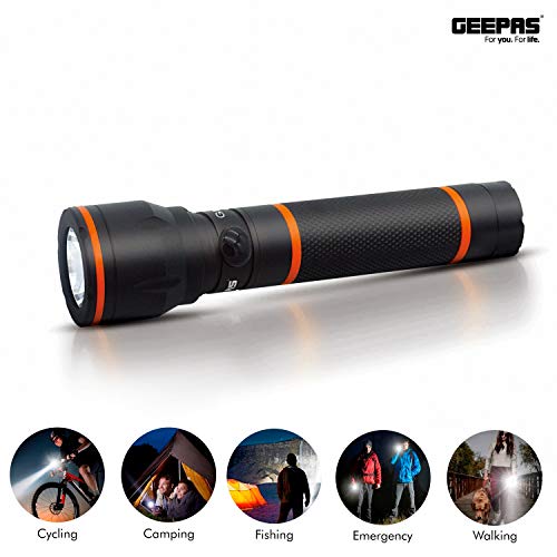 GEEPAS Rechargeable LED Flashlight | Waterproof Hyper Bright CREE LED Torch Light - 1000M Distance Range, Machined Aircraft Body | Powerful Handheld Torch for Camping Hiking Indoor Outdoor Emergency