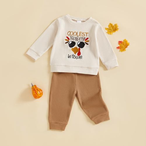 Thanksgiving Baby Boy Outfits Toddler Turkey Letters Long Sleeve Sweatshirt Elastic Waist Jogger Pants Clothes Set3