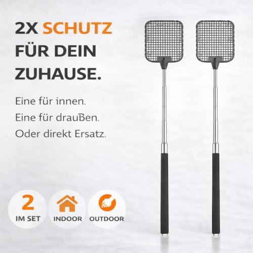 2er Set XXL 75 cm Insektenklatsche Fliegenklatsche ausziehbar Teleskop Klatsche Fliegenfänger Insektenfänger Fliegenschutz vor Insekten, Fliegen, Mücken, Wespen