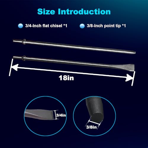 Image of Pneumatic Taper Punch and Air Cold Chisel Set, 3 /8 inch x 18 inch Point Tip，3 /4 inch x 18 inch Flat Chisel, 0.401 Inch Shank Air Tool Suitable for Air Hammer, Cr-Mo Alloy Steel
