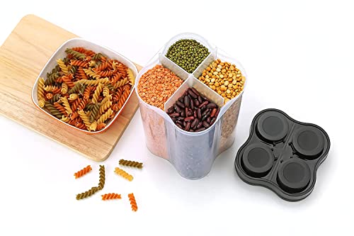 Image of Kitchenwell Multi-Purpose Airtight Transparent Plastic Lock Food Storage 4 Section Container Jar for Grocery, Fridge Container (Pack of 3, 2500ML -Black)