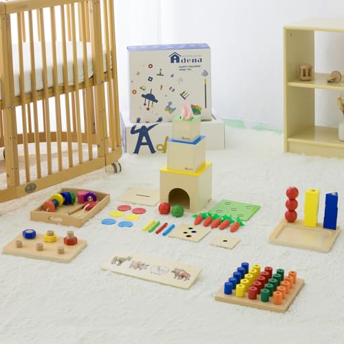 Image of Adena Montessori Play Kit for 16-18 Months Baby,6 in 1 Learning Educational Toys for Toddler,Include 7-in-1 Play Set,Farm Animal Puzzle,Stacking Pegboard and more,Christmas Birthday Gift for Boys Girl