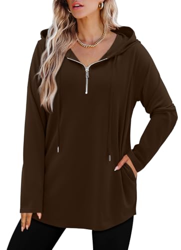 BETTE BOUTIK Womens Quarter Zip Tunic Hoodies Pullover Long Hooded Sweatshirts S-3XL