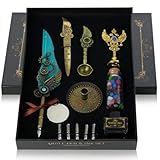 Steampunk Feather Quill Pen and Wax Seal Set with 5 Nibs, Ink, and Accessories - Perfect for Handwriting Lovers