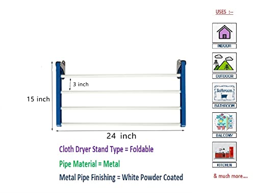 Image of Dhani Creations Heavy Duty Steel Foldable Wall Mounted Cloth Dryer | Clothes Drying Stand | Clothes Hanger (4 Pipe X 24 inches)(Alloy Steel)