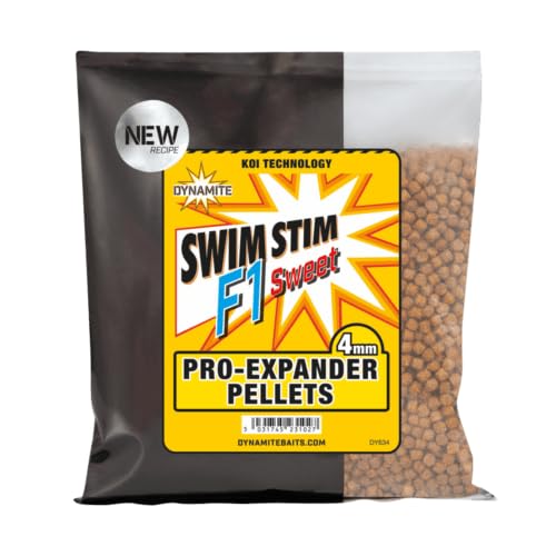 Dynamite Baits Swim Stim F1 Sweet 4mm Expander Pellets 300g | F1 Match Hookbaits with Feeding Triggers | Soak or Pump | Hookable Spongy, Robust Texture | Food Quality Fishmeals and Koi Technology